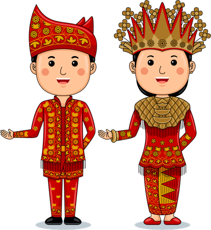 Casal usa roupas tradicionais de Bangka Belitung  Ilustração