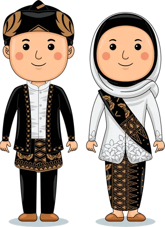 Casal usa pano tradicional Banten  Ilustração