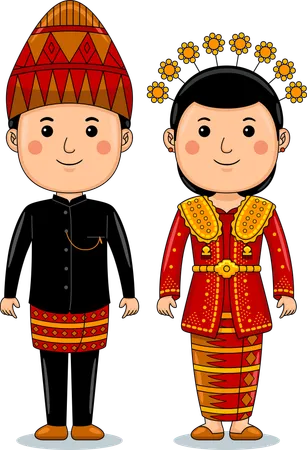 Casal usa roupas tradicionais de Bengkulu Sumatra  Ilustração