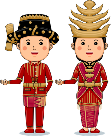 Casal usa roupas tradicionais de Bengkulu Sumatra  Ilustração