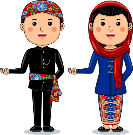 Casal usa roupas tradicionais de Bengkulu Sumatra  Ilustração