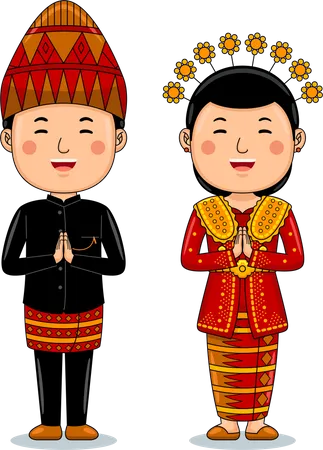 Casal usa pano tradicional, saudações bem-vindas a Bengkulu  Ilustração