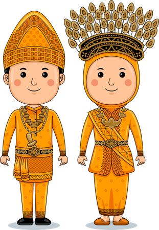 Casal usa roupas tradicionais Riau Sumatra  Ilustração