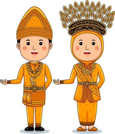 Casal usa roupas tradicionais Riau Sumatra  Ilustração