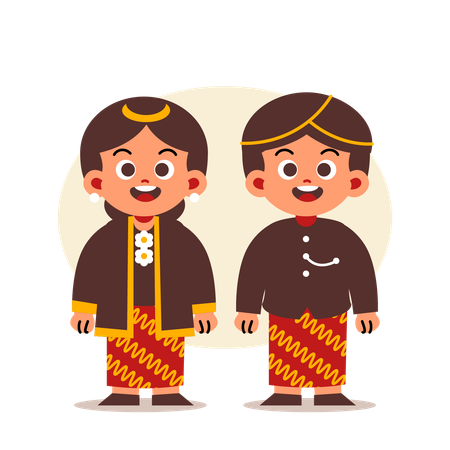 Casal usa roupas tradicionais da Indonésia de Java Central  Ilustração