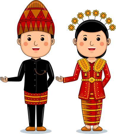 Casal usa roupas tradicionais de Lampung  Ilustração