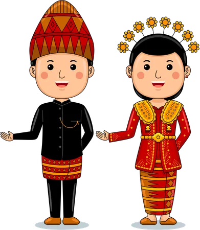 Casal usa roupas tradicionais de Lampung  Ilustração