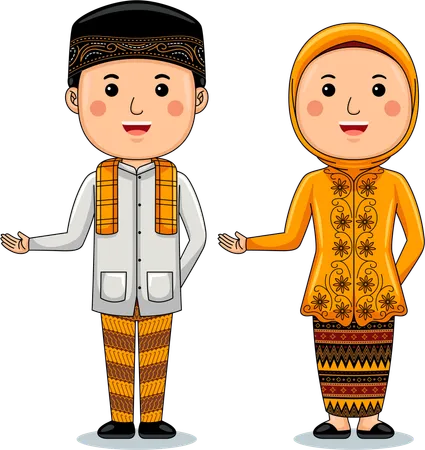 Casal usa roupas tradicionais de Lampung  Ilustração