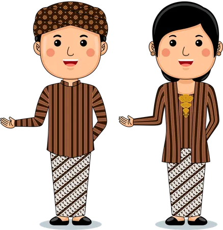 Casal usa roupas tradicionais de Yogyakarta  Ilustração