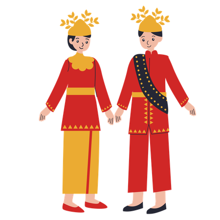 Casal vestido em Bangka Belitung  Ilustração