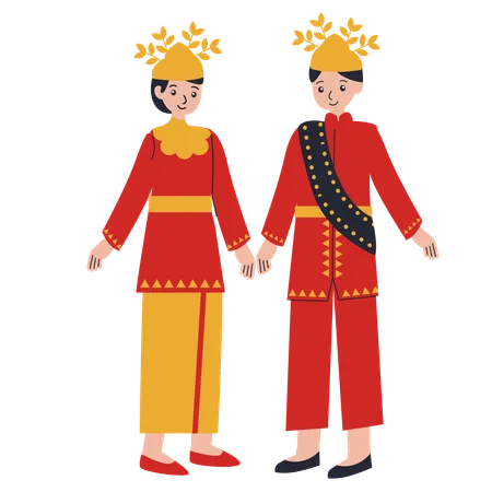 Casal vestido em Bangka Belitung  Ilustração