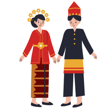 Casal vestido em Bengkulu  Ilustração