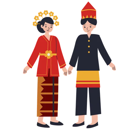 Casal vestido em Bengkulu  Ilustração