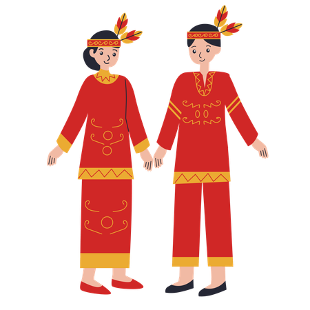 Casal vestido em Kalimantan Central  Ilustração