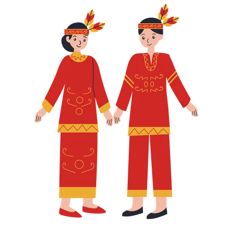 Casal vestido em Kalimantan Central  Ilustração