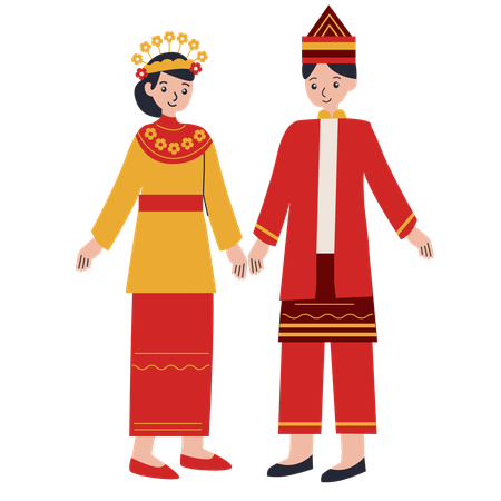 Casal vestido em Kalimantan do Sul  Ilustração