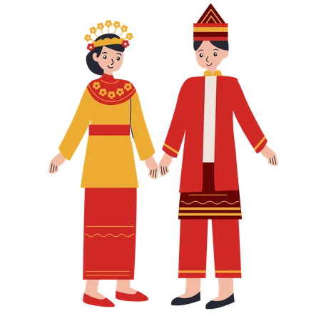 Casal vestido em Kalimantan do Sul  Ilustração