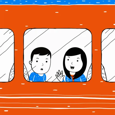 Casal viajando no metrô  Ilustração