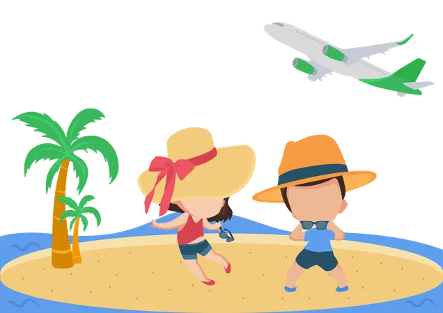 Casal viaja para a praia  Ilustração