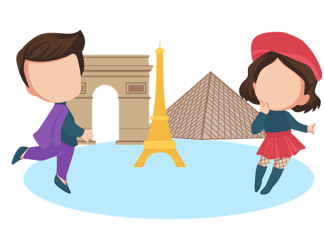 Casal viaja para Paris  Ilustração