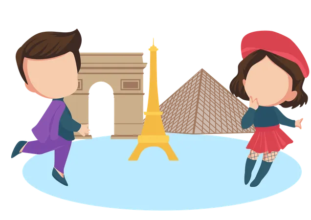 Casal viaja para Paris  Ilustração