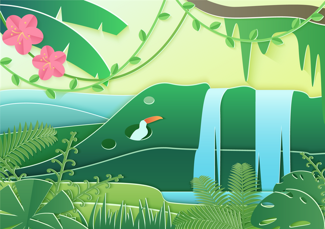 Cascada en el bosque  Ilustración