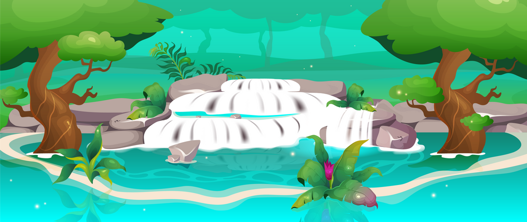 Cascada en oasis  Ilustración