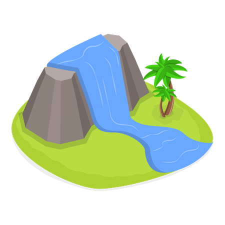 Cascada que fluye desde las colinas de la isla  Ilustración