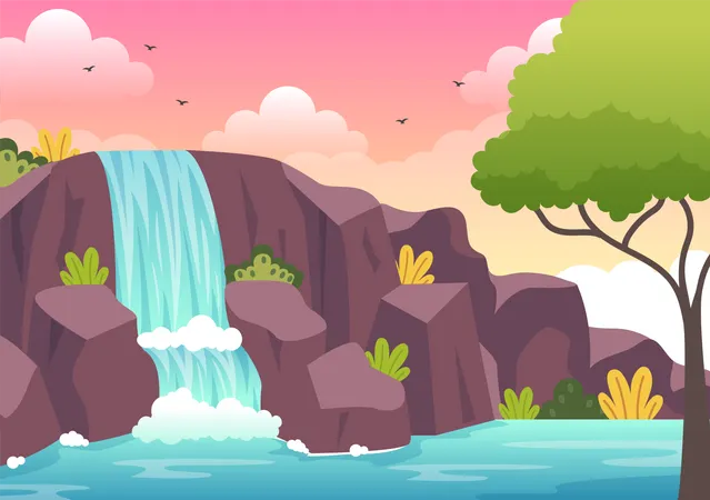 Paysage de jungle cascade  Illustration