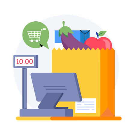 Cash counter of grocery store  Illustration