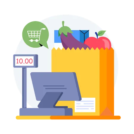 Cash counter of grocery store  Illustration