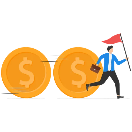 Cash Flow And Fund On Loan To The Bank Money Business Fundraising Financial Coins And Refinancing Investments People Man Fast Run With Coin With Flag Vector Illustration Earn Commission Income Illustration