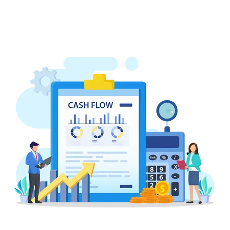 Cash Flow Vector Illustration Concept Business People With Online Cash Flow Report Illustration