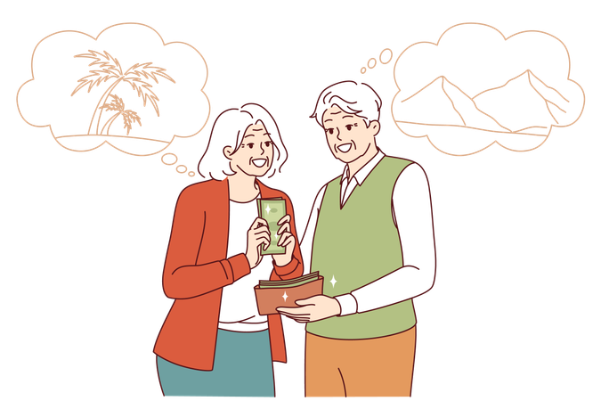Cash stash for summer travel for seniors dreaming of trip to beach or cruise to island paradise  Illustration