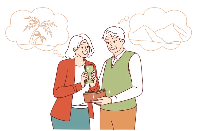 Cash stash for summer travel for seniors dreaming of trip to beach or cruise to island paradise  Illustration