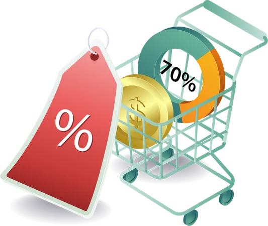 Cashback Cart with shopping discount  Illustration