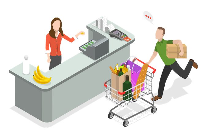 Cashier Counter In Supermarket  Illustration