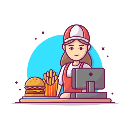 Cashier giving odered food  Illustration