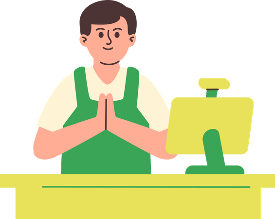 Cashier Greeting Customer  Illustration