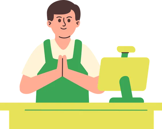 Cashier Greeting Customer  Illustration