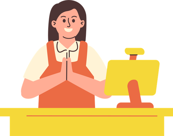 Cashier Greeting Customer  Illustration