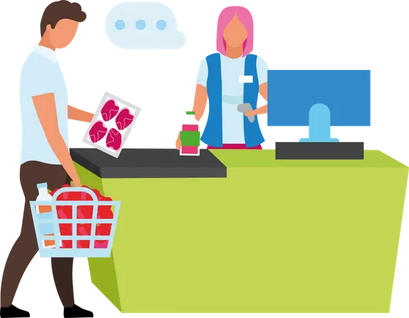 Cashier scanning customer products Illustration