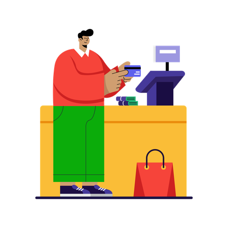 レジ係が商品をスキャンする  イラスト