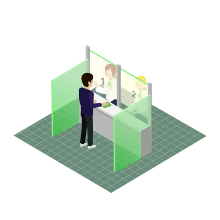 Isometric Interior Of The Bank With People Bank Interior With Cashier In Flat Finance And Money Banker And Bank Interior Business People Commercial And Lobby Worker And Reception Illustration Illustration