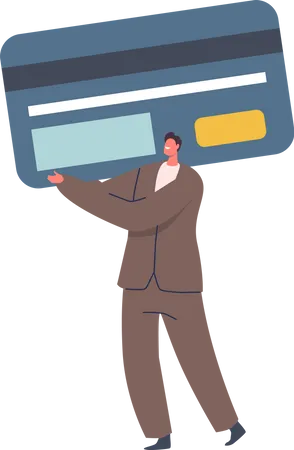 Tiny Man Carry Huge Card Got Good Credit Score Rate Cashless Payment Or Transfer Money Banking Transaction Male Character Using Bank Services For Shopping Cartoon People Vector Illustration Illustration