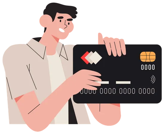 Man Holding Debit Or Credit Card And Paying Or Shopping Online Or Purchasing Contactless Payment System Or Technology Colorful Modern Character For Website Or Ui Design Online Payment Concpet Illustration