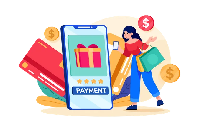 Cashless Payment for online shopping  Illustration