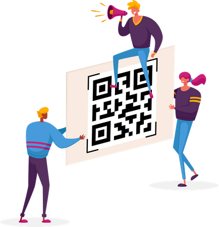 Cashless society using QR code for payment Illustration