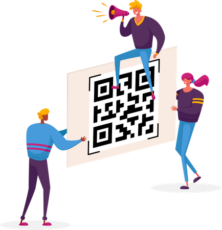 Cashless society using QR code for payment  Illustration