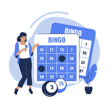 Flat Design Of Woman Winners And Bingo Lottery Balls Illustration